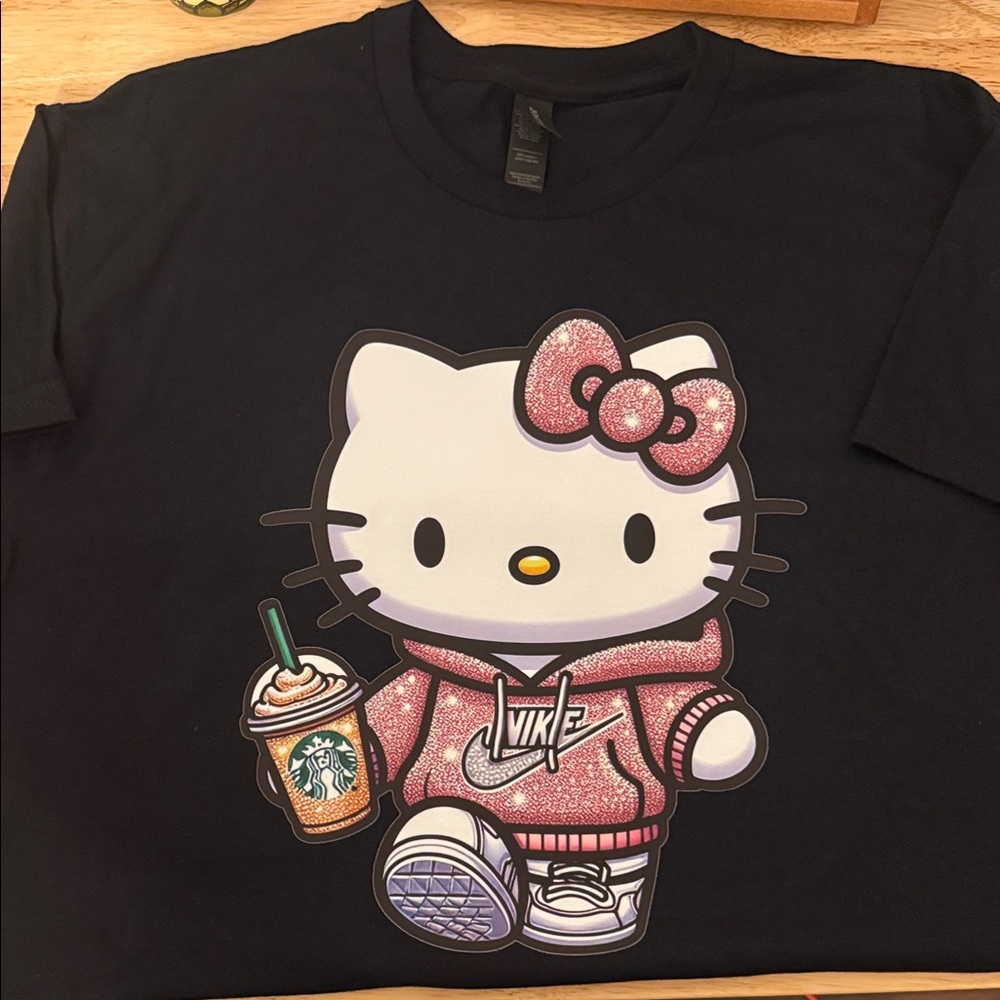 Gildan Black Tee with Pink Hello Kitty Graphic
